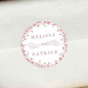 Wildflower Wreath Silhouette Wedding Dusty Pink  Classic Round Sticker