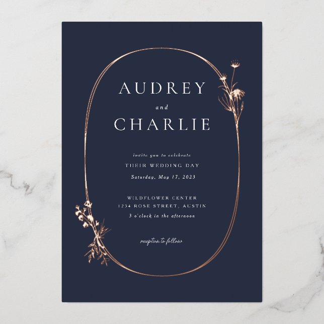Wildflower Wreath Wedding Foil Invitation (Front)