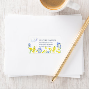 Wildflower yellow blue floral watercolor wedding label