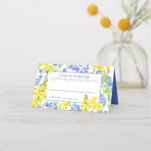 Wildflower yellow blue watercolor botanic wedding place card