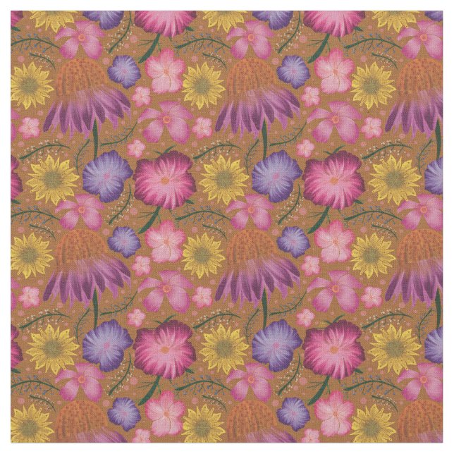 Wildflower Yellow Floral Pattern Fabric (Close Up)