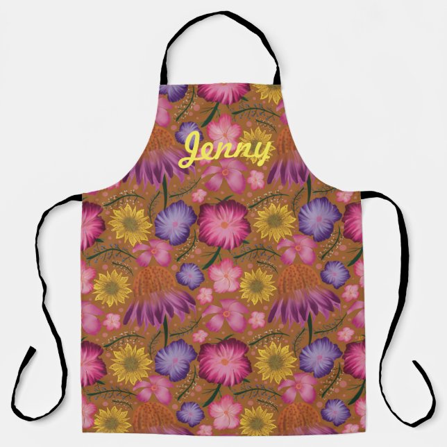 Wildflower Yellow Floral Personalised Apron (Front)