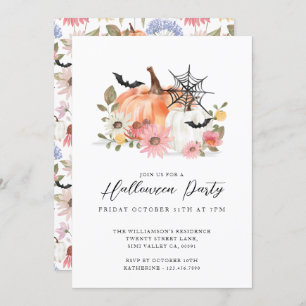 Wildflower Yellow & White Pumpkin Halloween Party Invitation