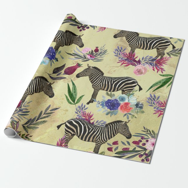 Wildflower Zebra Wrapping Paper (Unrolled)