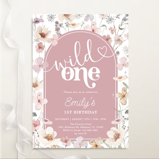 Wildflowers 1st Birthday Wild One Blush Pink Invitation (Creator Uploaded)