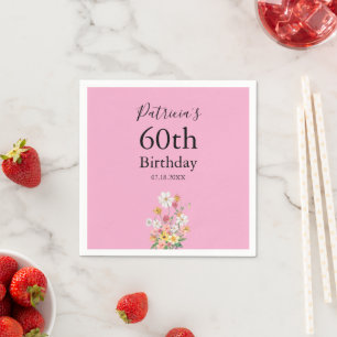 Wildflowers 60th Birthday Pink Party Napkin