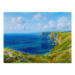 "Wildflowers Above the Sea" – A Welsh Seascape Poster