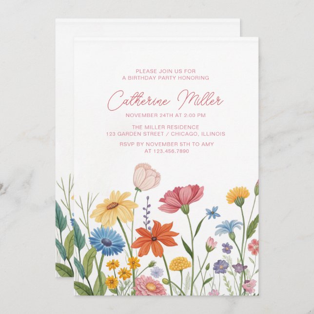  Wildflowers Adult 60th Birthday Party Invitation (Front/Back)