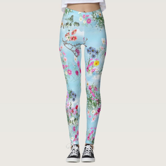 Wildflowers against a  Blue Sky Leggings (Front)