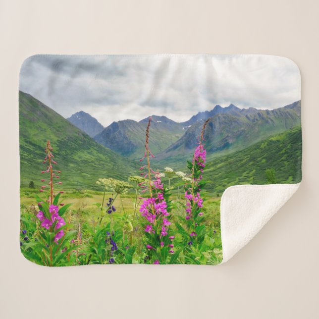 Wildflowers Alaskan Valley Sherpa Blanket (Front (Horizontal))