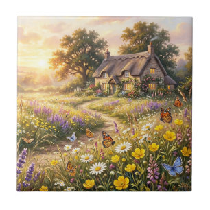 Wildflowers and a Cute Cottage Ceramic Tile