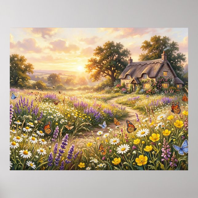 Wildflowers and a Cute Cottage Poster (Front)