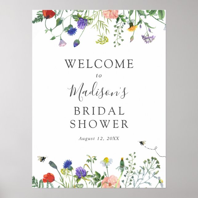 Wildflowers and Bee Bridal Shower Welcome Sign (Front)