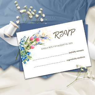 Wildflowers and Blueberry Rustic Wedding RSVP Card