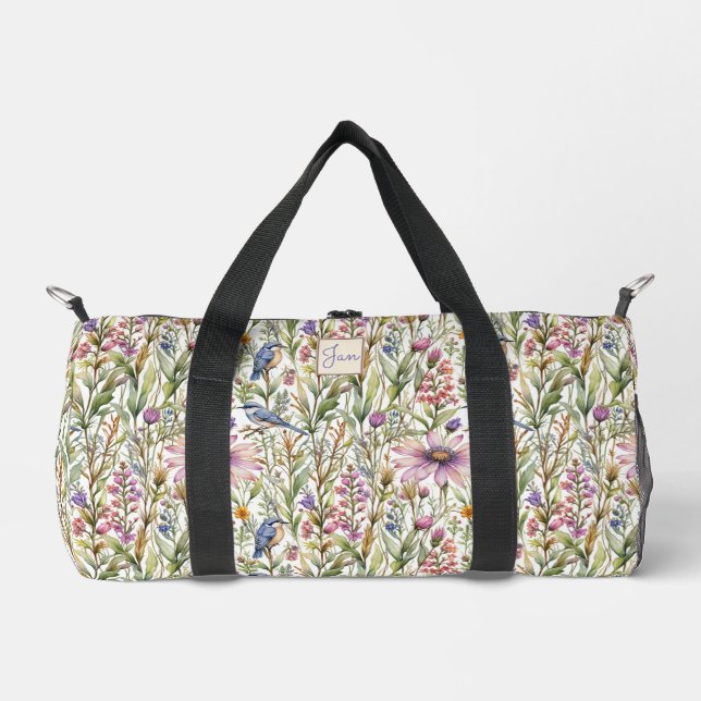 Wildflowers and Bluebirds Duffle Bag (Front)