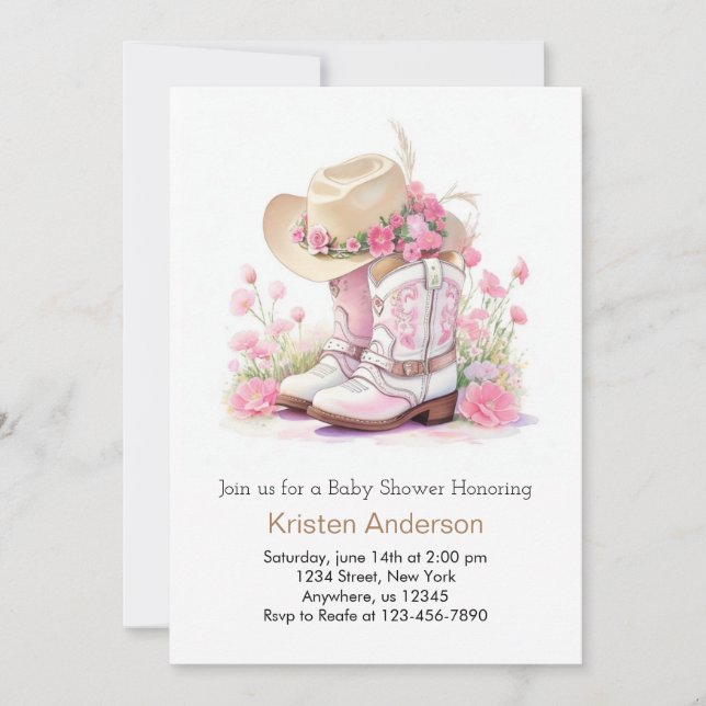 Wildflowers and Boots Cowgirl Baby Shower Invitation (Front)