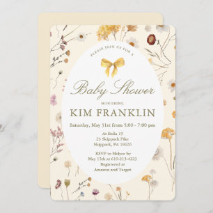 Wildflowers and Bow Gender Neutral Baby Shower Invitation