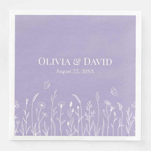 Wildflowers and Butterfiles Wedding Napkins (Front)