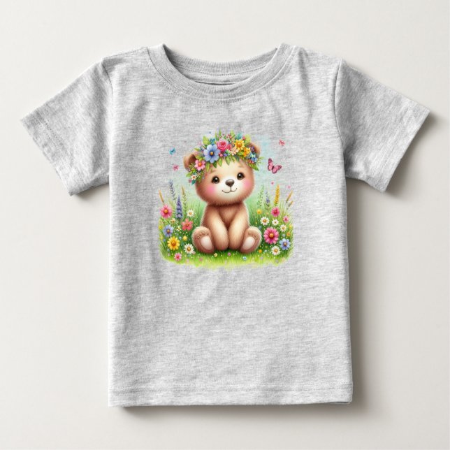 Wildflowers and Butterflies Beary Cute  Baby T-Shirt (Front)