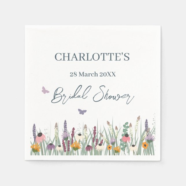 Wildflowers and Butterflies Bridal Shower Party  Napkin (Front)