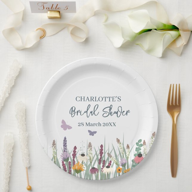 Wildflowers and Butterflies Bridal Shower Party Paper Plate (Wedding)