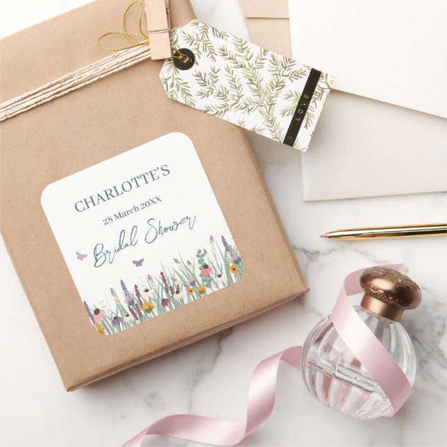 Wildflowers and Butterflies Bridal Shower Party    Square Sticker (Gifting)