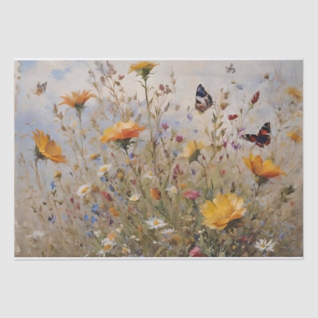 Wildflowers and Butterflies Decoupage Tissue Paper (Front)