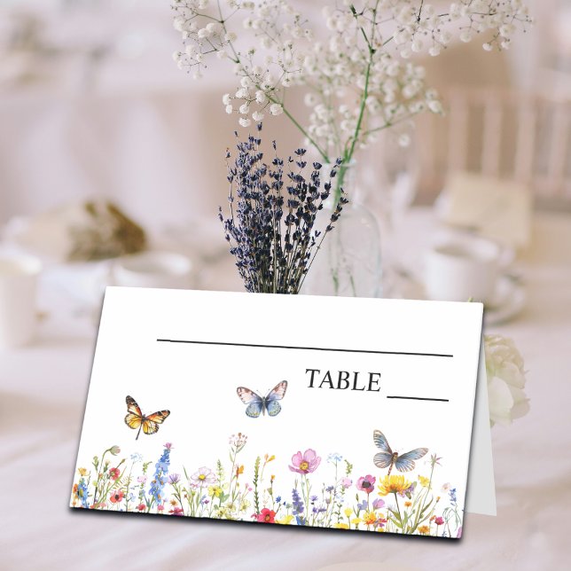 Wildflowers and Butterflies Elegant Wedding Place Card (Creator Uploaded)