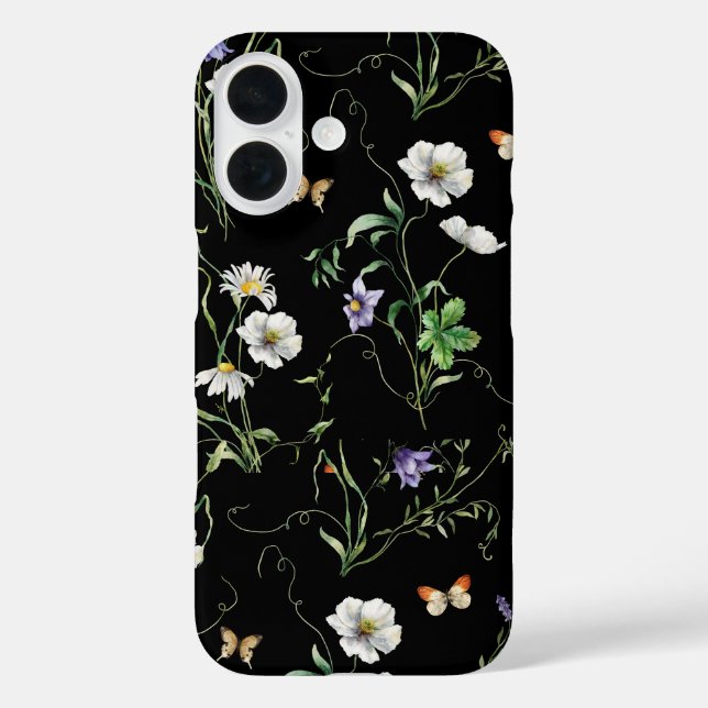 Wildflowers and Butterflies On Black Case-Mate iPhone Case (Back)