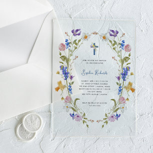Wildflowers and Butterflies Photo Back Baptism Acrylic Invitations