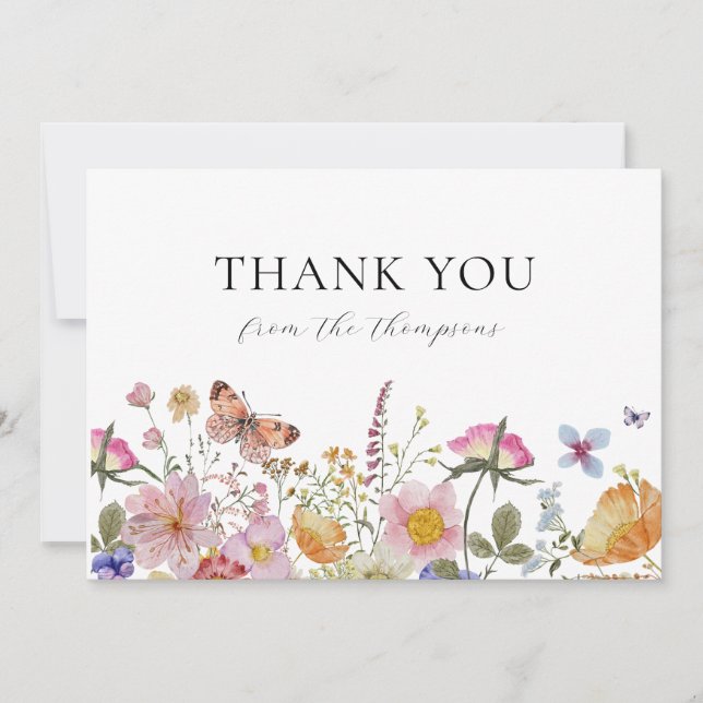 Wildflowers and Butterflies Shower Thank You Card (Front)