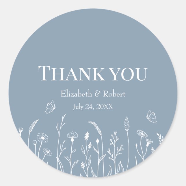 Wildflowers and Butterflies Thank You Sticker (Front)