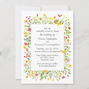Wildflowers and Butterflies Watercolor Wedding Invitation
