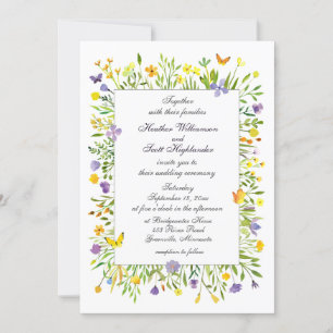 Wildflowers and Butterflies Watercolor Wedding Invitation