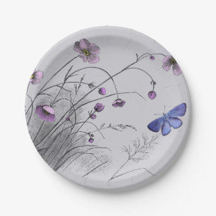 Wildflowers and Butterfly Paper Plate