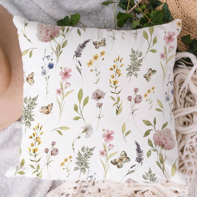 Wildflowers And Butterfly Watercolor   Cushion (Creator Uploaded)