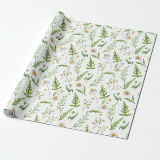 Wildflowers and Ferns Watercolor Wrapping Paper