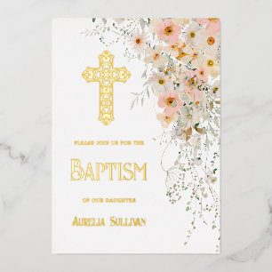 Wildflowers and Greenery Baptism Foil Invitation