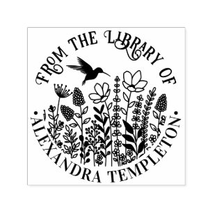 Wildflowers and Hummingbird Library Book Name #1P Self-inking Stamp