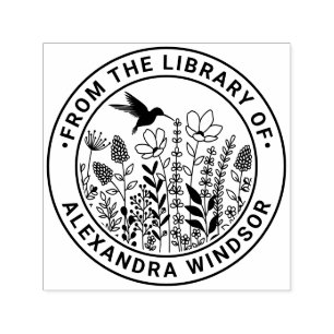 Wildflowers and Hummingbird Library Book Name Self-inking Stamp