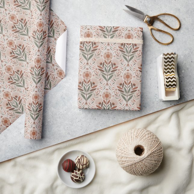 Wildflowers And Leaves Seamless Pattern Wrapping Paper (Crafts)