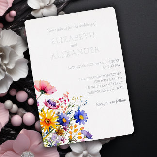 Wildflowers and Silver Foil Wedding Invitation 
