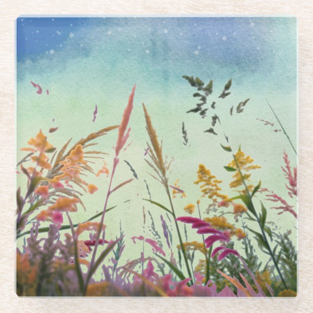 Wildflowers And Stars Glass Coaster (Front)