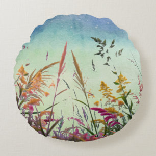 Wildflowers And Stars Round Cushion