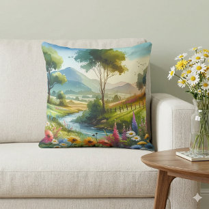 Wildflowers and Stream in Spring Valley Cushion