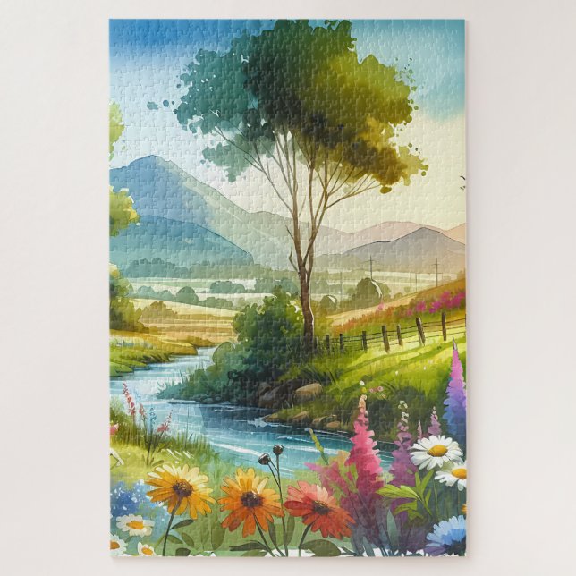 Wildflowers and Stream in Spring Valley Jigsaw Puzzle (Vertical)