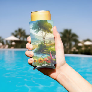 Wildflowers and Stream in Spring Valley Seltzer Can Cooler