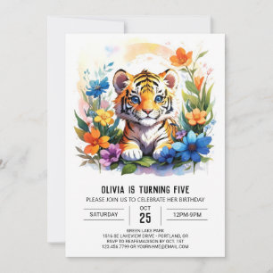 Wildflowers and Tiger Boy Birthday Invitation