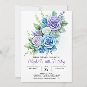 Wildflowers Aqua Blue 40th Birthday Invitation