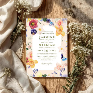 Wildflowers Arch Bloom Rustic QR Code Wedding Invitation